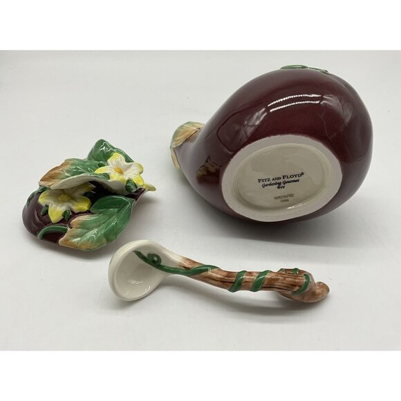 Fitz and Floyd Eggplant Condiment Jar with Lid and Spoon Collectible Serveware - Picture 13 of 16